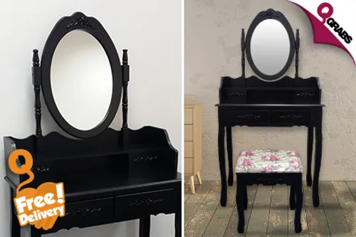 For QR349, Get Ready with a Black Antique Style Dressing Table & Cushioned Stool - Includes FREE Delivery! (QR799 Value)